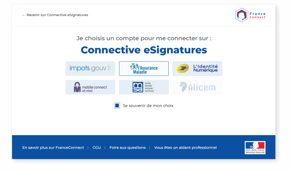 FranceConnect - Choose account screen