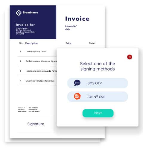 itsme sign - select signing method - invoice